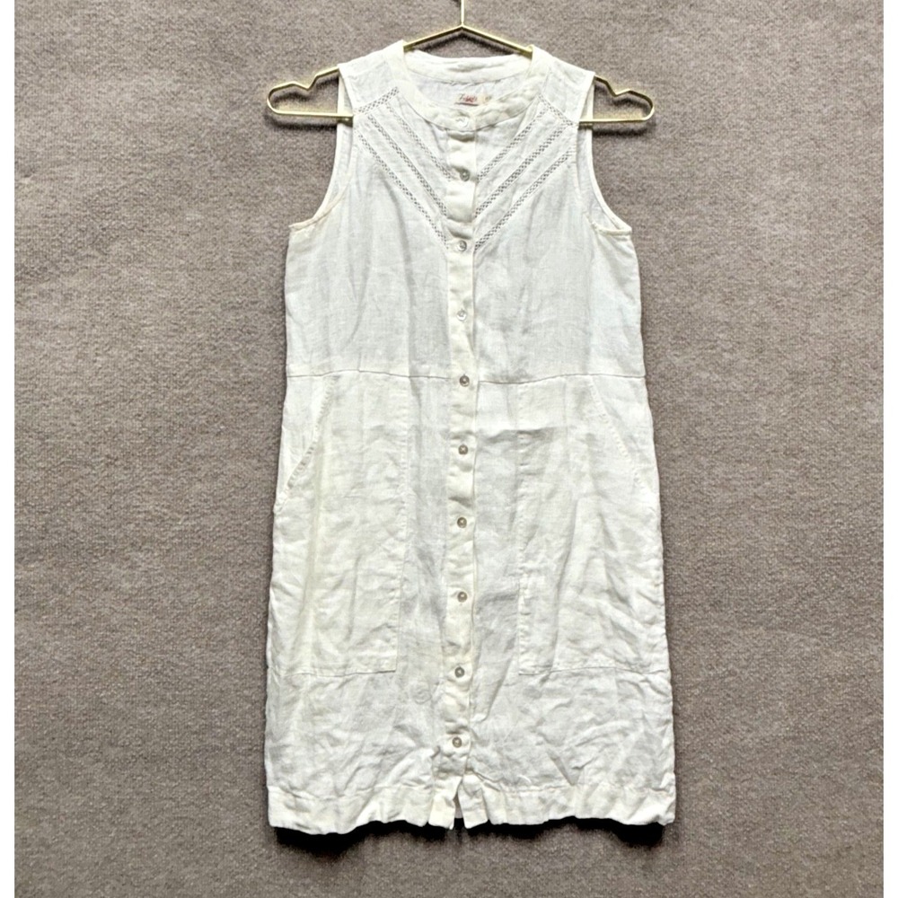 Faherty Mini Dress Sheer Gauze Linen Women XS Off White Bone Button Front EUC